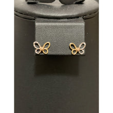 Load image into Gallery viewer, 18K Gold Earrings Stud Butterfly Two Tone White Yellow Gold 1.59 grams Small - Rafant
