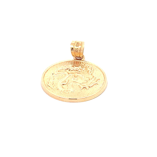 18K Gold Pendant Round Dragon  Lucky Charm - Rafant