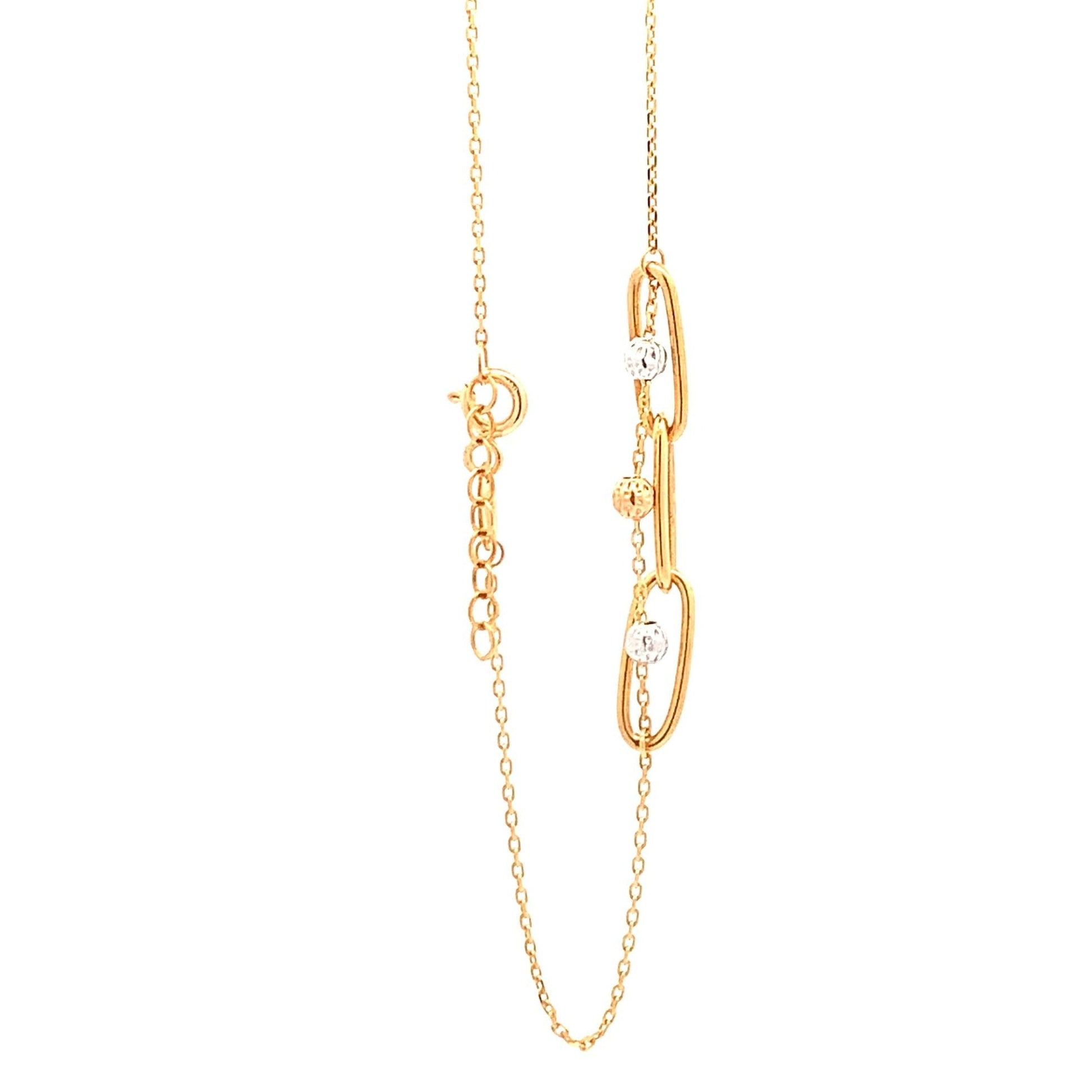 18K Gold Bracelet Cable Chain White Rose Yellow Gold Beads S 6.5 inches 0.5" extension 2.39 grams - Rafant