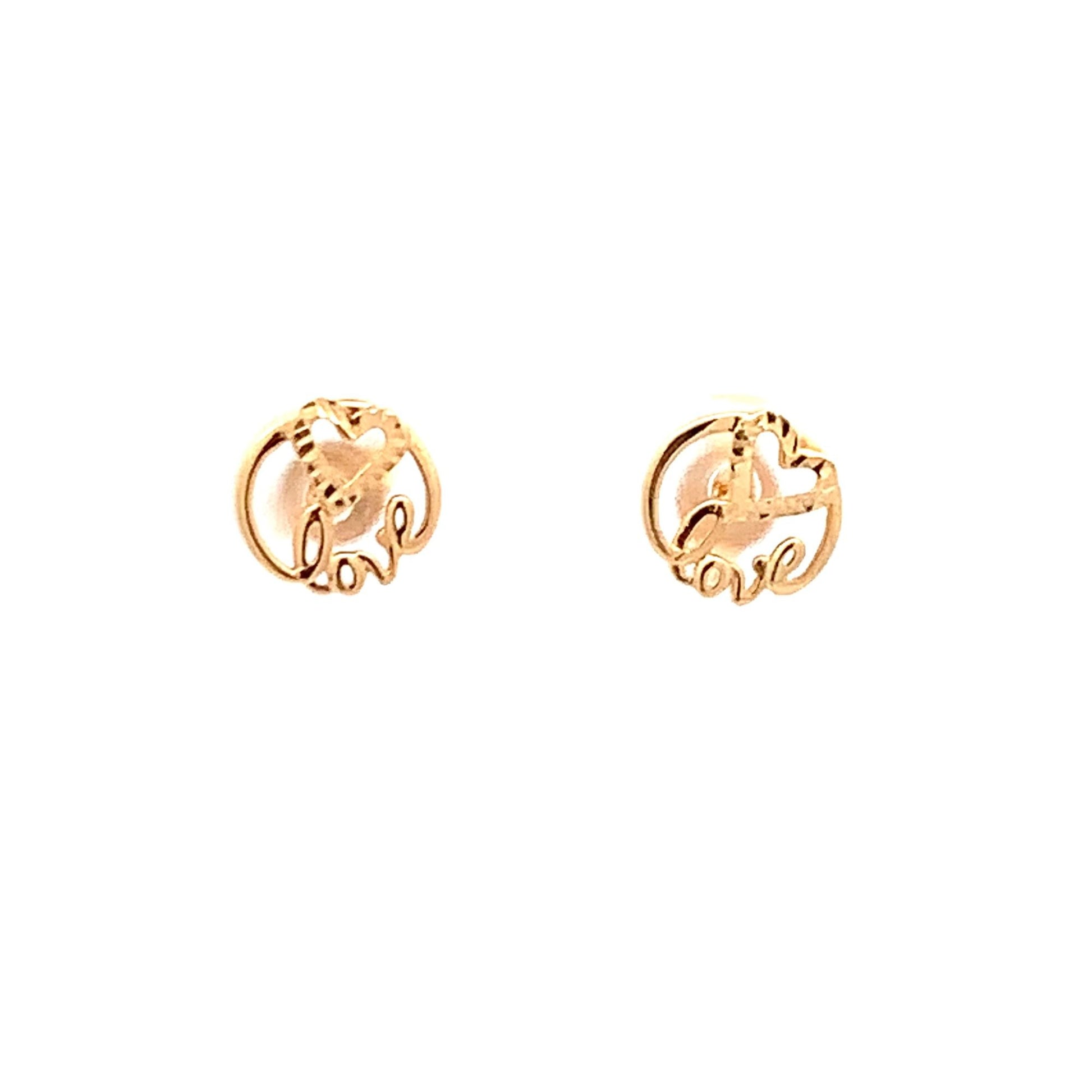 18K Yellow Gold Earrings Stud Love Heart Tiny 1.26 grams - Rafant