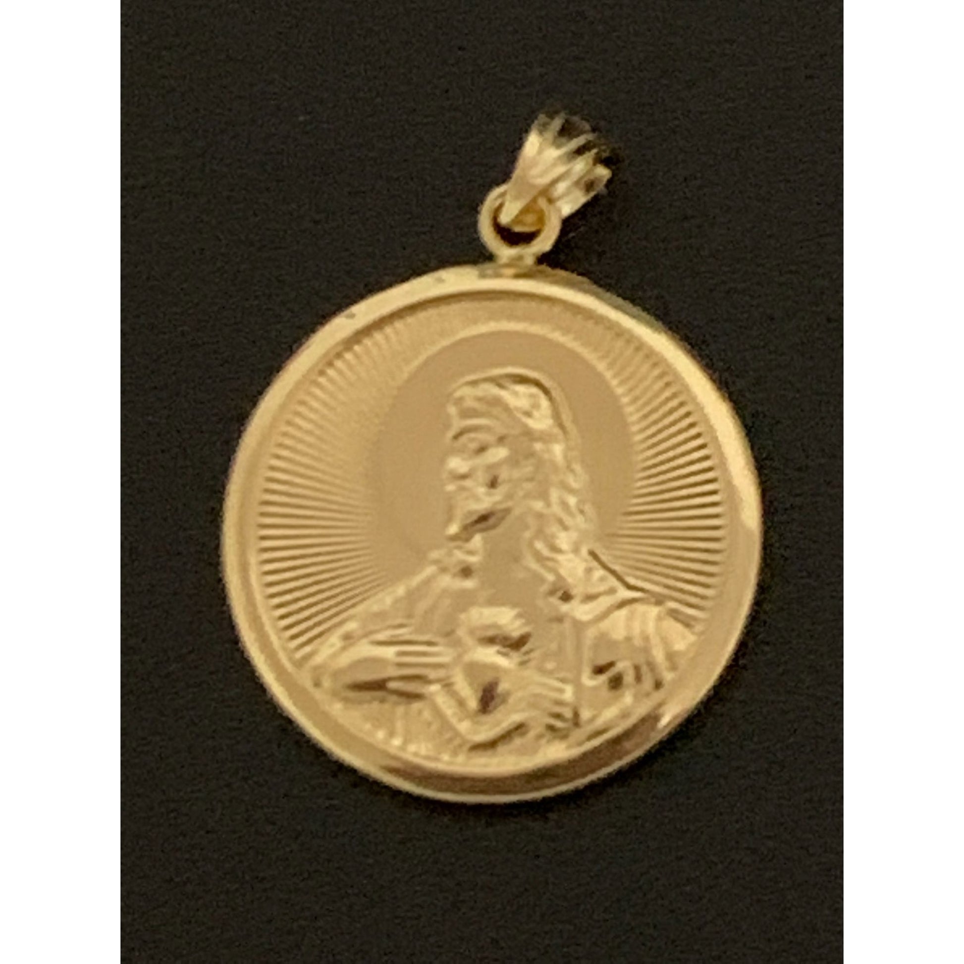 18K Gold Pendant Religious Round Mother Mary Jesus Christ 2.83 grams - Rafant