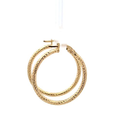 18K Gold Earrings Hoops Textured 1.44 grams - Rafant