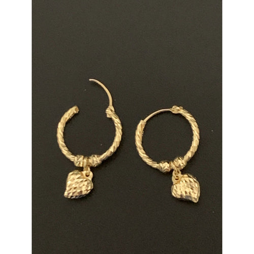 18K Gold Earrings Hoops Heart 2.47 grams - Rafant
