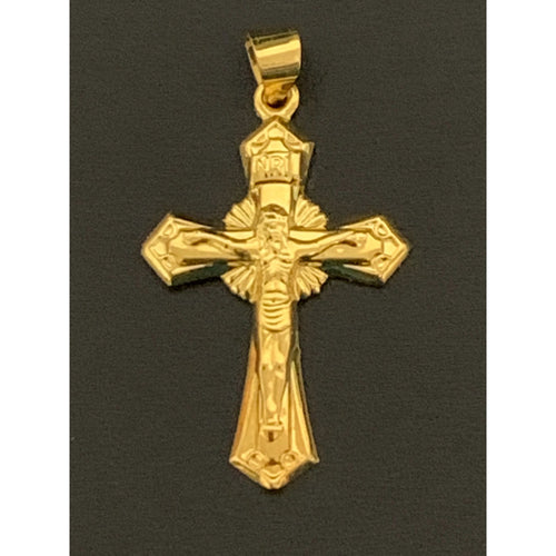 18K Yellow Gold Pendant Cross Jesus Christ Religious 1.16 grams - Rafant