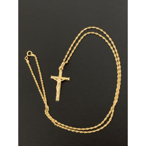 18K Gold Necklace Chain Rope 17.50 inches with Cross Pendant 1.64 grams with Defects Chain Kinks - Rafant