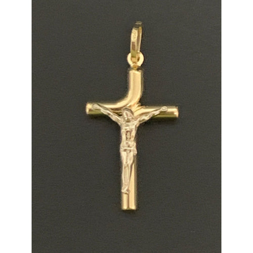 18K Gold Pendant Cross Jesus Christ Two Tone Yellow White Gold 1.63 grams - Rafant