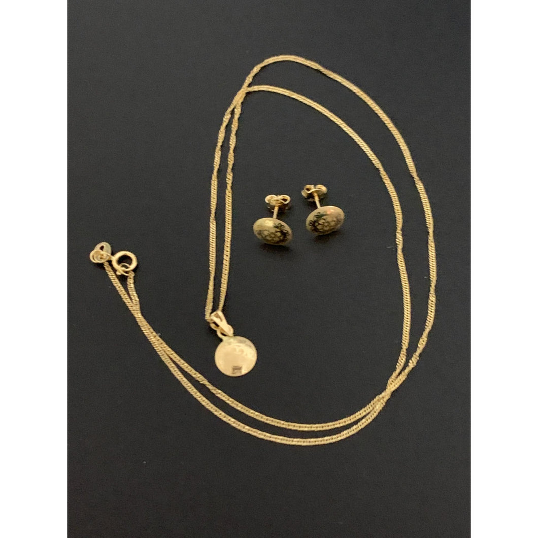 18K Gold Necklace Chain 18 inches Circle Round Pendant with Earrings Set 1.82 grams - Rafant