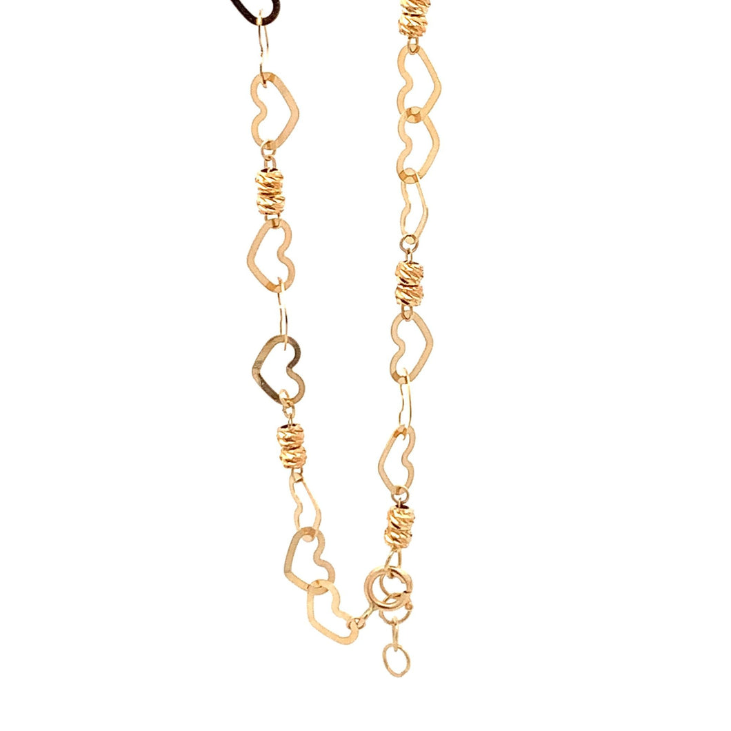 18K Yellow Gold Bracelet Heart Beads 2.46 grams 7.5 inches - Rafant