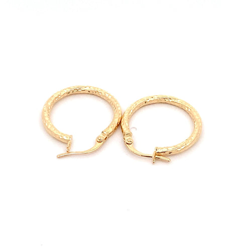 18K Gold Earrings Hoops Textured Small - Rafant
