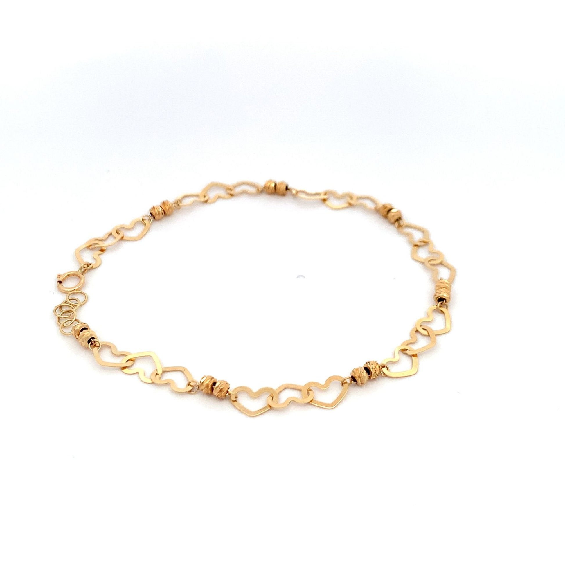 18K Yellow Gold Bracelet Heart Beads 2.46 grams 7.5 inches - Rafant