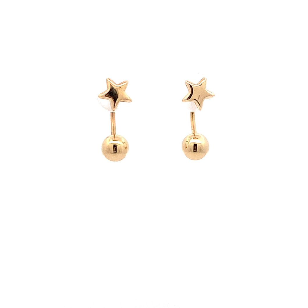 18K Yellow Gold Earrings Screw Type Ball Star 1.35 grams - Rafant