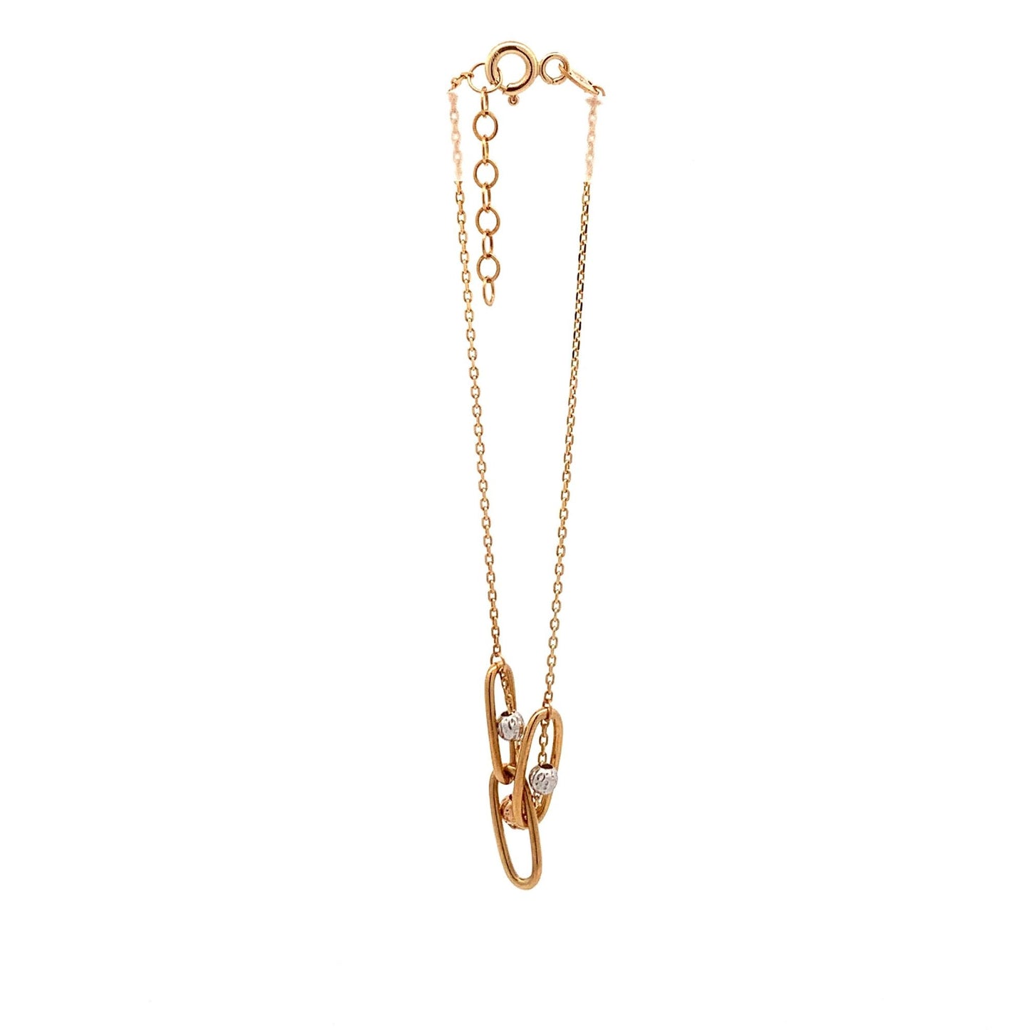 18K Gold Bracelet Cable Chain White Rose Yellow Gold Beads S 6.5 inches 0.5" extension 2.39 grams - Rafant