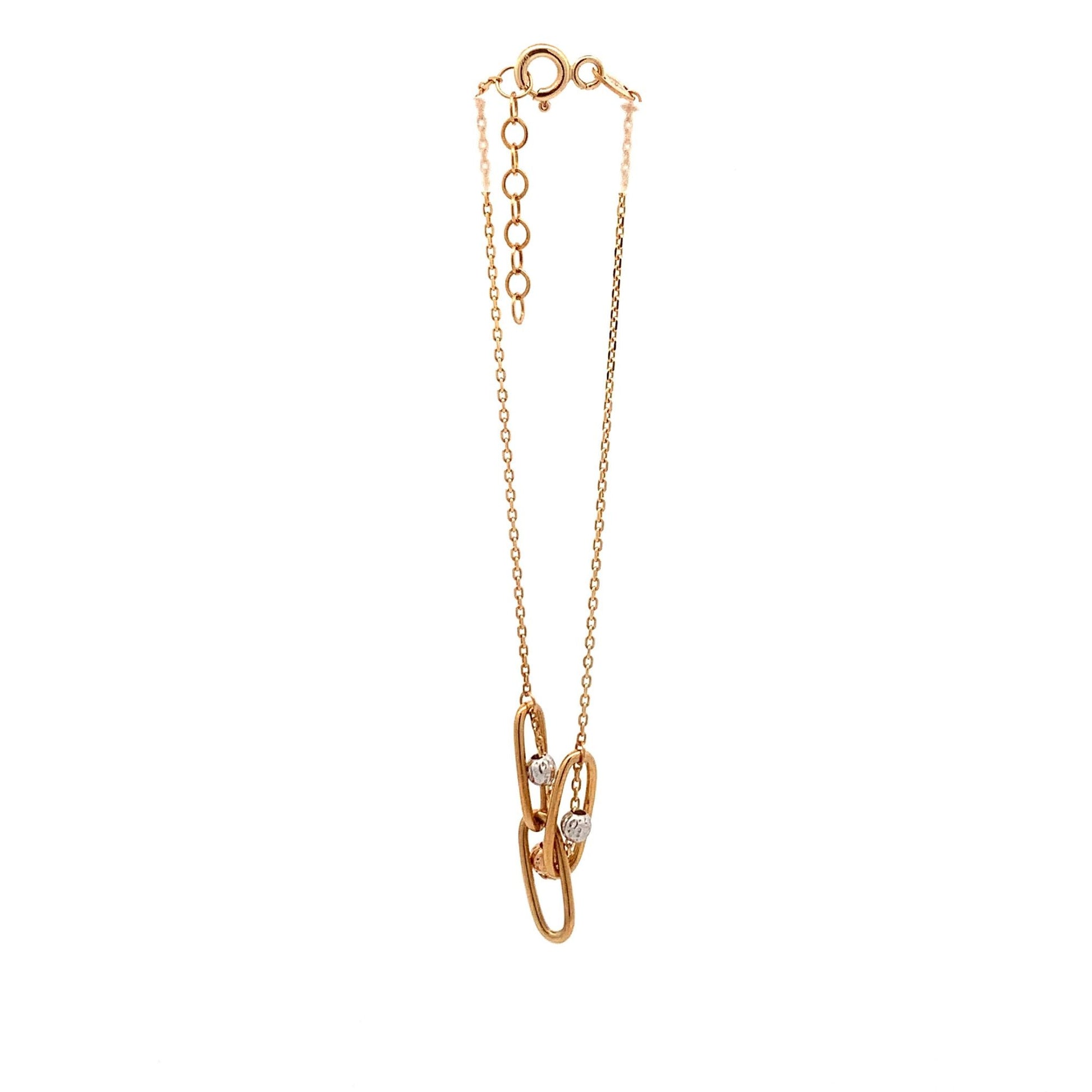 18K Gold Bracelet Cable Chain White Rose Yellow Gold Beads S 6.5 inches 0.5" extension 2.39 grams - Rafant