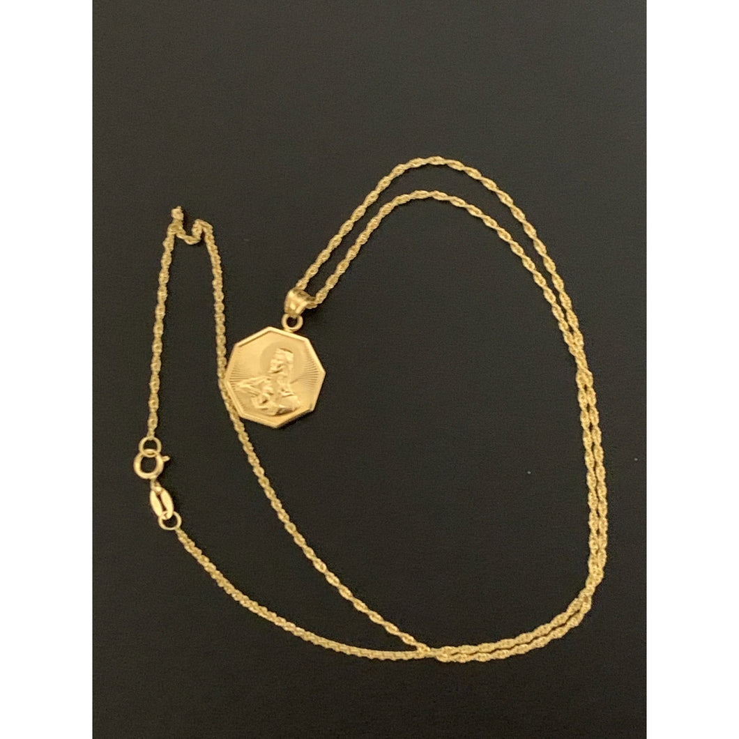 18K Gold Necklace Chain 18 inches with Sacred Heart Mother Mary Pendant 2.64 grams - Rafant