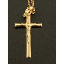 Load image into Gallery viewer, 18K Saudi Gold Necklace Chain 17.75&quot; Curb with Cross Pendant - Rafant

