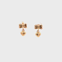 Load and play video in Gallery viewer, 18K Yellow Gold Earrings Heart Ribbon Earrings Drop 1.52 grams Small
