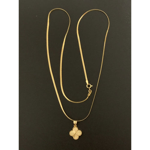 18K Gold Necklace Snake Chain 18 inches with Lucky Four Clover Pendant - Rafant