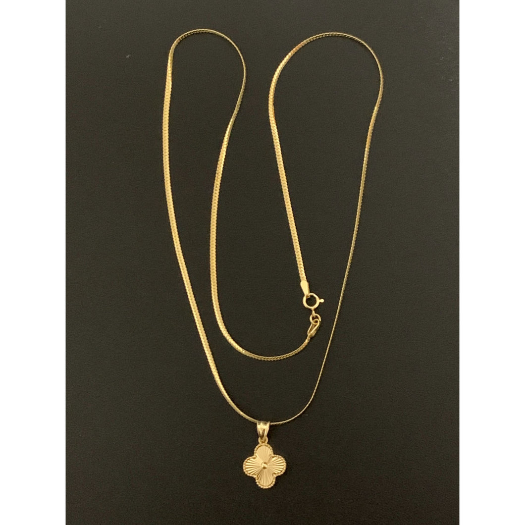 18K Gold Necklace Snake Chain 18 inches with Lucky Four Clover Pendant - Rafant