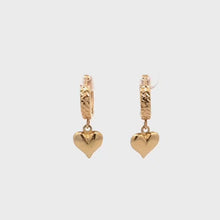 Load and play video in Gallery viewer, 18K Yellow Gold Earrings Huggie Dangling Heart 1.75 grams
