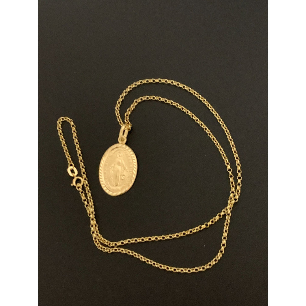 18K Gold Necklace Chain 17.75 inches with Mother Mary Pendant 2.62 grams - Rafant