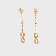 Load and play video in Gallery viewer, 18K Yellow Gold Earrings Infinity Dangling 2.28 grams
