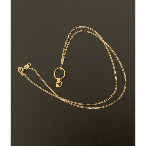18K Gold Necklace Chain 15.50 inches with Circle Heart Pendant 1.38 grams - Rafant