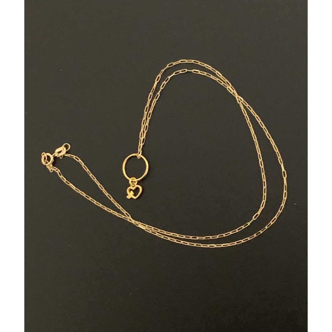 18K Gold Necklace Chain 15.50 inches with Circle Heart Pendant 1.38 grams - Rafant