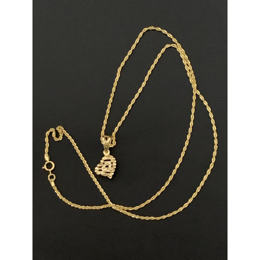 18K Gold Necklace Chain 17.50 inches with Heart Pendant 1.62 grams - Rafant