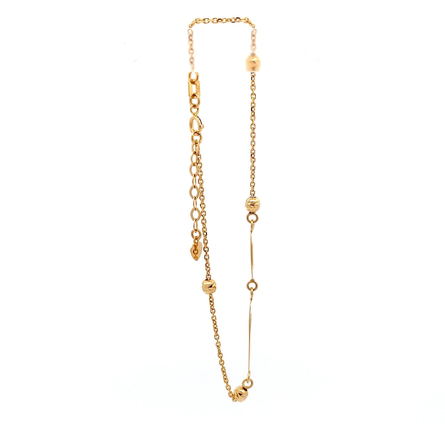 18K Gold Bracelet Oval Beads Size 7 inches plus one inch Extension Charm - Rafant