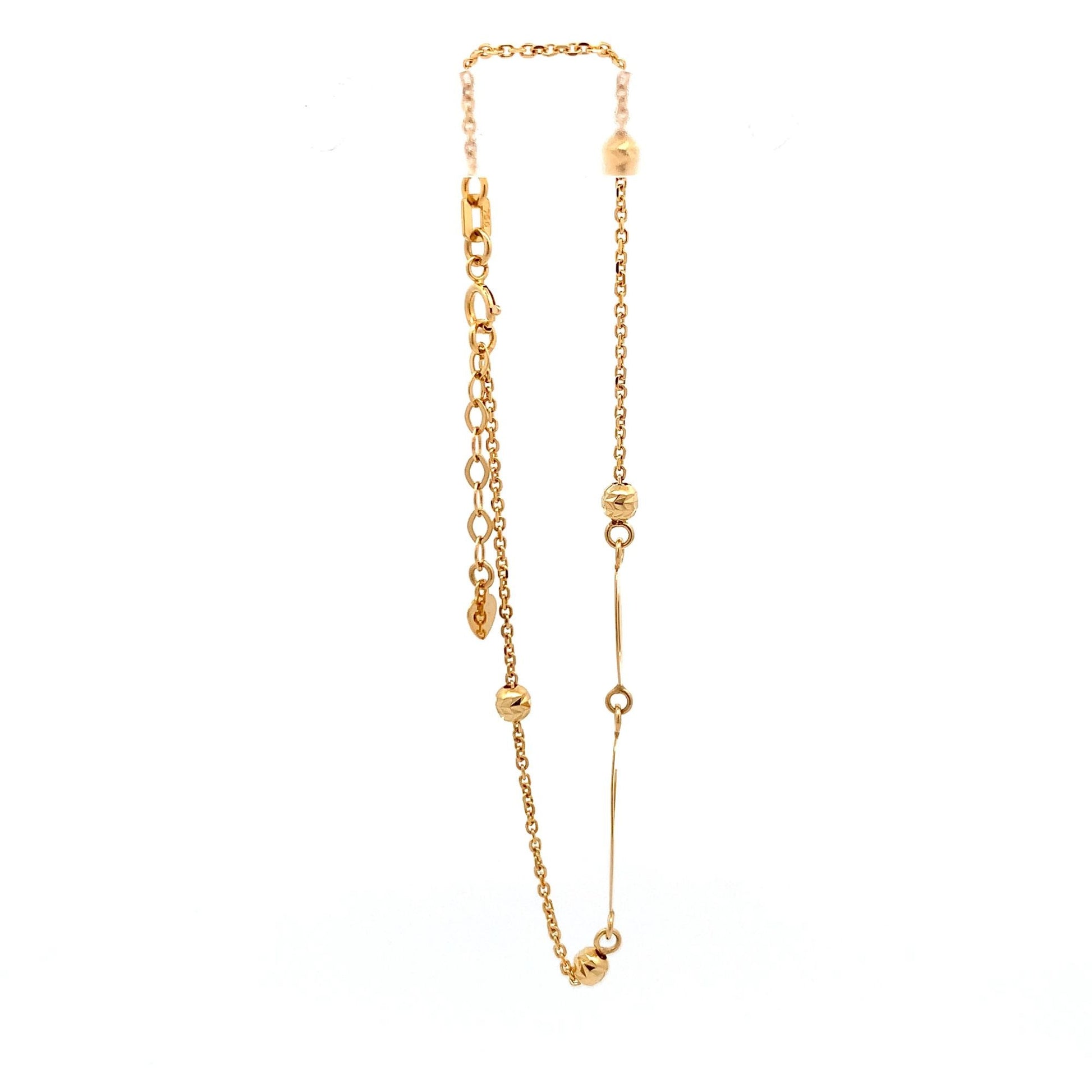 18K Gold Bracelet Oval Beads Size 7 inches plus one inch Extension Charm - Rafant