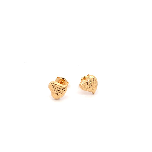 18K Yellow Gold Earrings Heart Stud Textured 0.95 grams Small - Rafant