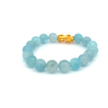 Load image into Gallery viewer, 24K Gold Piyao Pixiu Lucky Charm Bracelet Gemstones Aquamarine Light Blue 9-10mm - Rafant

