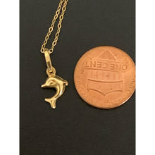 Load image into Gallery viewer, 18k Gold Necklace Cable Link Chain 15.75&quot; with Dolphin Pendant - Rafant
