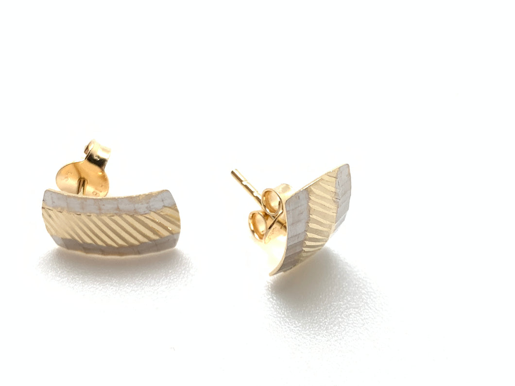 New Authentic 18K Saudi Gold Stud Two Tone White/Yellow Gold Earrings - Rafant