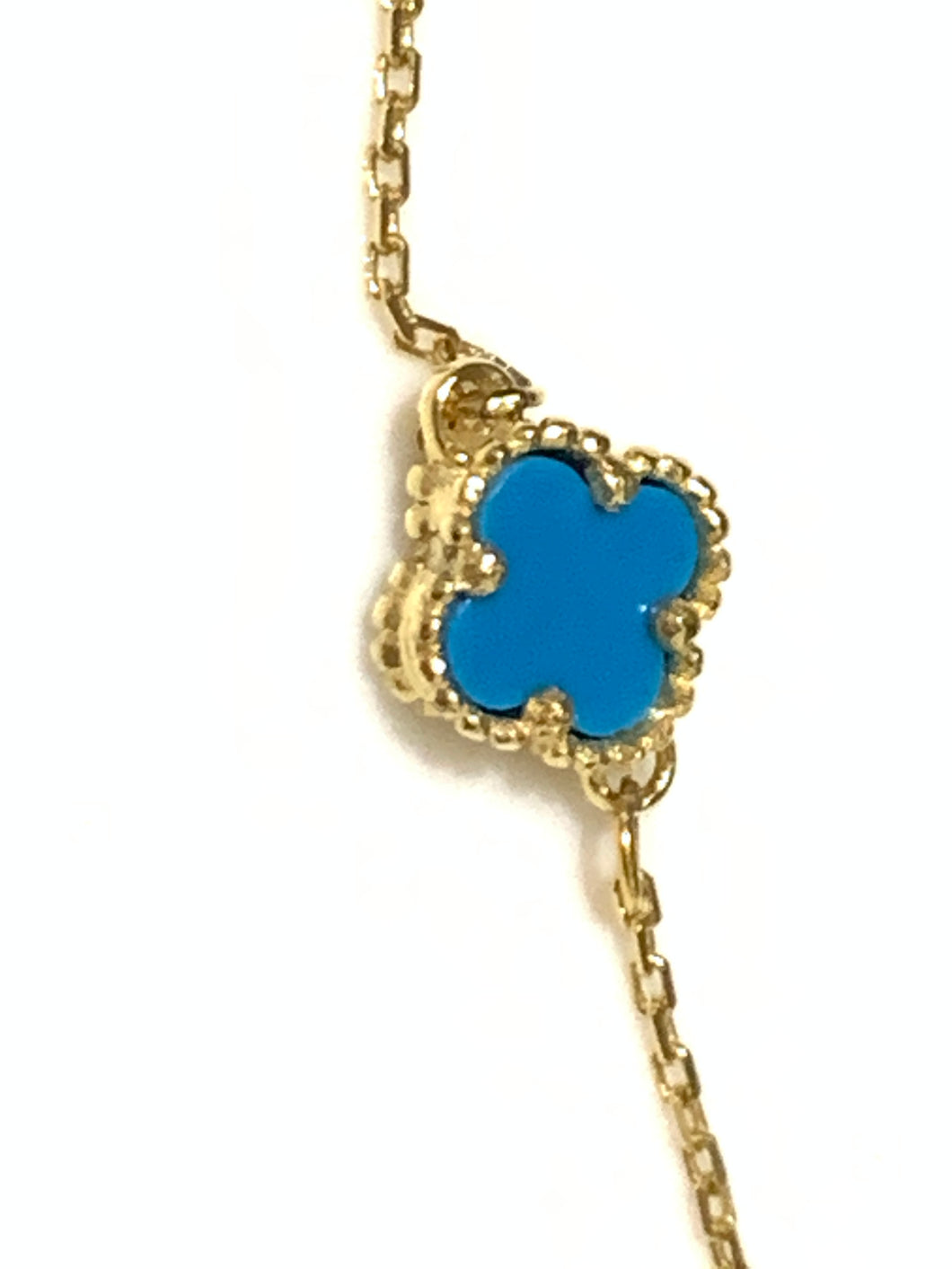 New Real 18K Saudi Gold Blue Clover Bracelet 7.5