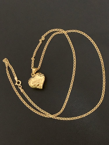18K Gold Necklace Chain 18 inches Puffed Heart Pendant 4.84 grams - Rafant