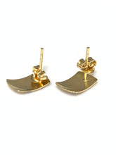 Load image into Gallery viewer, New Real 18K Saudi Two Tone Gold Stud Striped Rectangle Earrings Lightweight - Rafant
