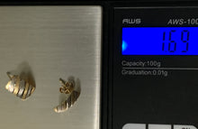 Load image into Gallery viewer, New Real 18K Saudi Two Tone Gold Stud Striped Rectangle Earrings Lightweight - Rafant
