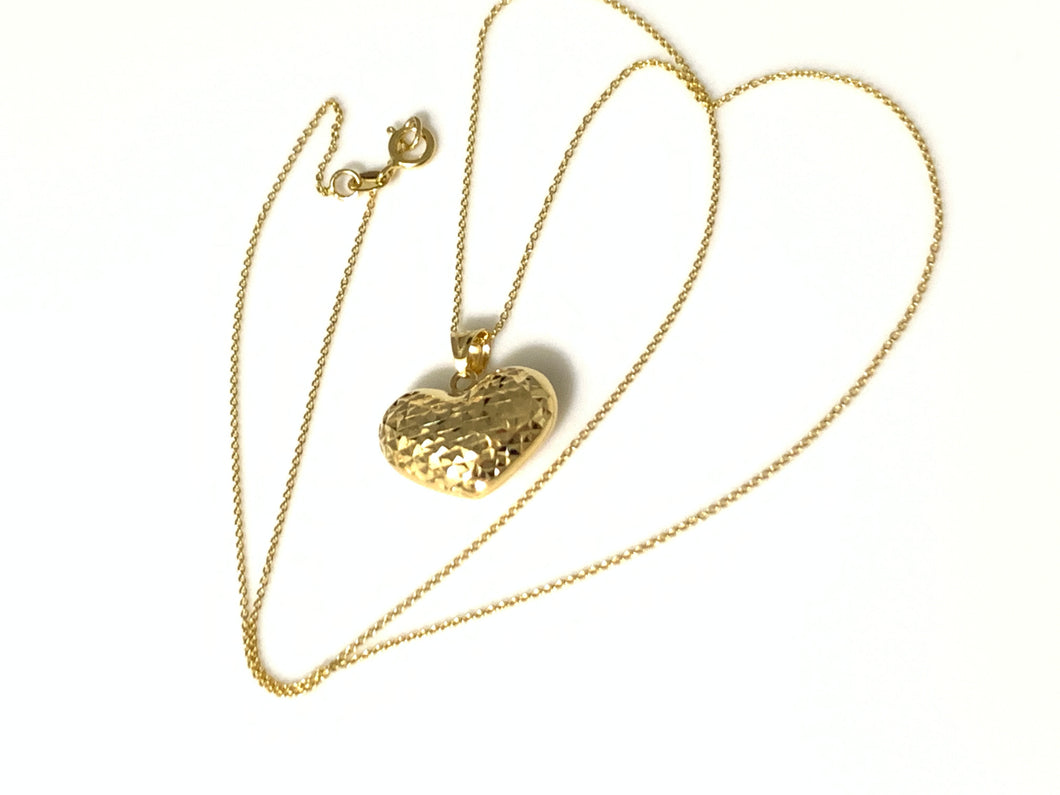 18K Gold 18 inches Necklace Puffed Heart Pendant - Rafant