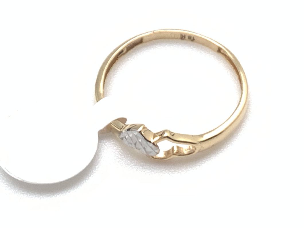 New Real 18K Saudi Gold Double Heart Ring Size7.5 Two Tone White and Yellow Gold - Rafant