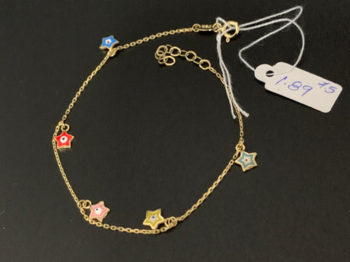 New Real 18K Saudi Gold Bracelet with Star Charms Size 7.5 - Rafant