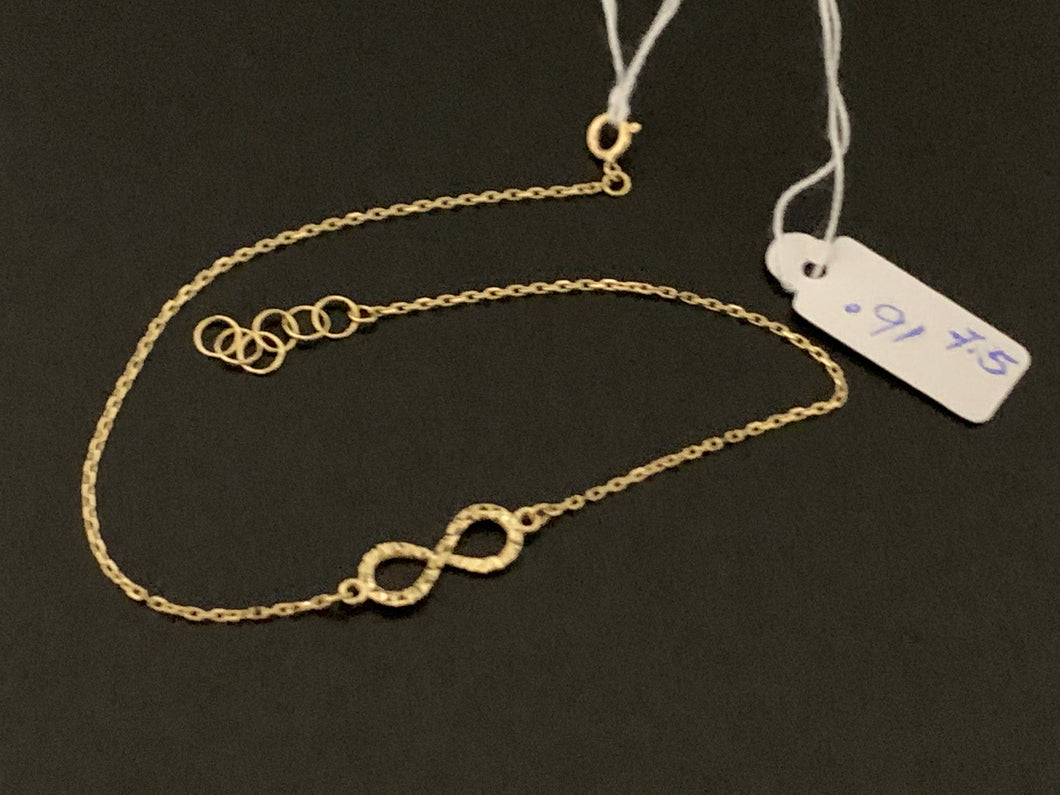 New Real 18K Saudi Gold Infinity Bracelet Size 7.5 Dainty Delicate - Rafant
