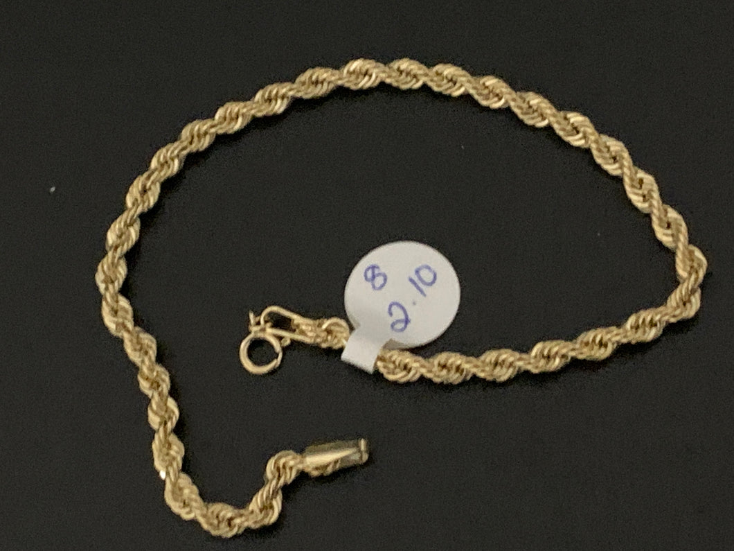 New Real 18K Saudi Gold Rope Chain Bracelet Size 8 - Rafant