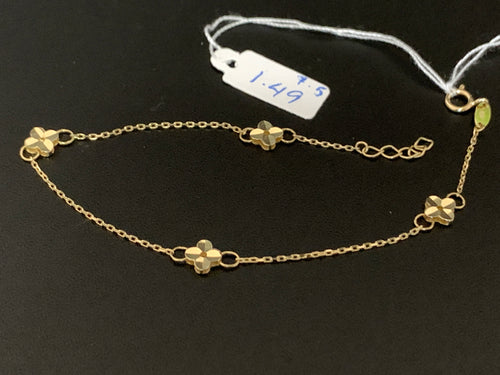 New Real 18K Saudi Gold Clover Charms Bracelet Delicate Dainty Size 7.5