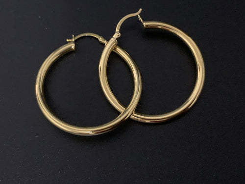 New Real 18K Japan Gold Hoops Loops Hollow Earrings Item190 - Rafant