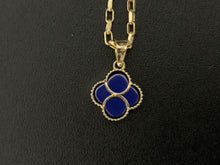 Load image into Gallery viewer, New Real 18K Saudi Gold Necklace 18&quot; Chain  Clover Leaf Lapis Lazuli - Rafant
