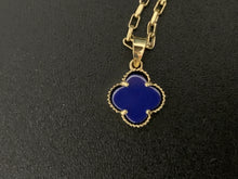 Load image into Gallery viewer, New Real 18K Saudi Gold Necklace 18&quot; Chain  Clover Leaf Lapis Lazuli - Rafant
