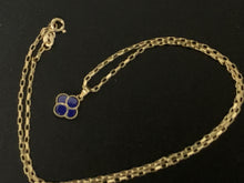 Load image into Gallery viewer, New Real 18K Saudi Gold Necklace 18&quot; Chain  Clover Leaf Lapis Lazuli - Rafant
