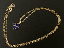 Load image into Gallery viewer, New Real 18K Saudi Gold Necklace 18&quot; Chain  Clover Leaf Lapis Lazuli - Rafant
