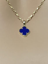 Load image into Gallery viewer, New Real 18K Saudi Gold Necklace 18&quot; Chain  Clover Leaf Lapis Lazuli - Rafant
